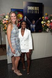 Simone Biles Debuts Pinstripe Power at Netflix Dinner