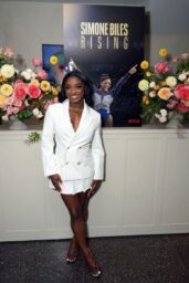 Simone Biles Debuts Pinstripe Power at Netflix Dinner
