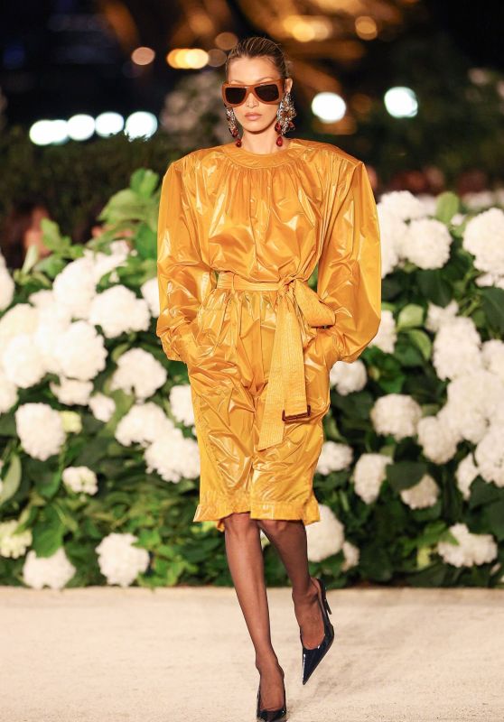 Bella Hadid Champions Exaggerated Power Dressing at Saint Laurent Spring 2026