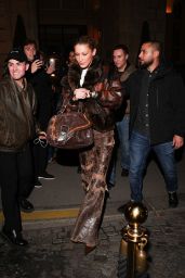 Bella Hadid Channels Y2K Chic in Deconstructed Leather and Fur in Paris 2025