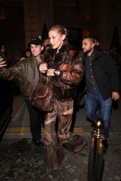 Bella Hadid Channels Y2K Chic in Deconstructed Leather and Fur in Paris 2025