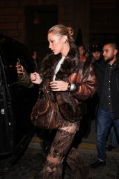 Bella Hadid Channels Y2K Chic in Deconstructed Leather and Fur in Paris 2025