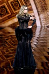 Cara Delevingne Champions Sheer Lace Gown on Paris Catwalk 2025