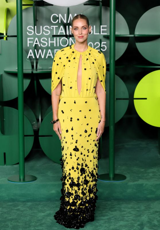 Chiara Ferragni Champions CNMI Awards In Yellow Floral Gown With Keyhole Cutout