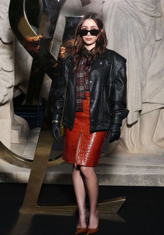 Cristin Milioti showcases leather and plaid mix at Saint Laurent Paris Fashion Week 2025