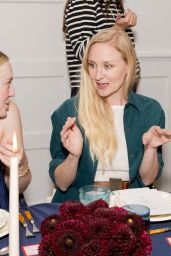 Dakota Fanning in Long Navy Maxi Dress at La Ligne Dinner