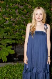 Dakota Fanning in Long Navy Maxi Dress at La Ligne Dinner