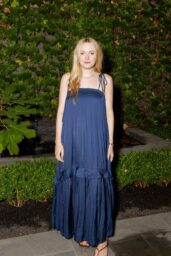 Dakota Fanning in Long Navy Maxi Dress at La Ligne Dinner