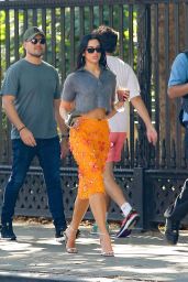 Dua Lipa Champions NYC Street Style in Beaded Orange Skirt