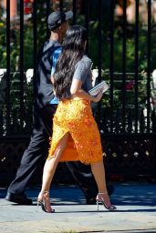 Dua Lipa Champions NYC Street Style in Beaded Orange Skirt