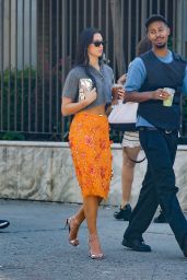 Dua Lipa Champions NYC Street Style in Beaded Orange Skirt