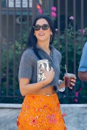 Dua Lipa Champions NYC Street Style in Beaded Orange Skirt
