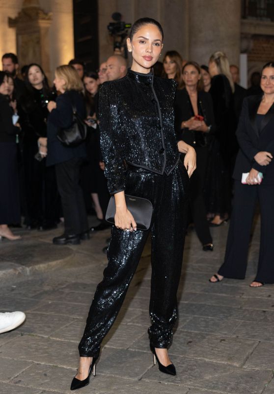 Eiza Gonzalez Ignites Milan Fashion Show Front Row In Midnight Sequin Suit