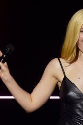Elle Fanning Commands Comic Con In Leather V-Neck Panel Look