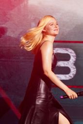 Elle Fanning Commands Comic Con In Leather V-Neck Panel Look