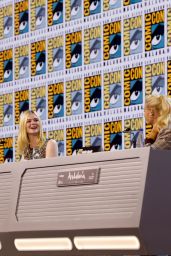 Elle Fanning Embodies Comic-Con Chic In Sequined Top And Effortless Wide-Leg Trousers
