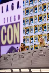 Elle Fanning Embodies Comic-Con Chic In Sequined Top And Effortless Wide-Leg Trousers