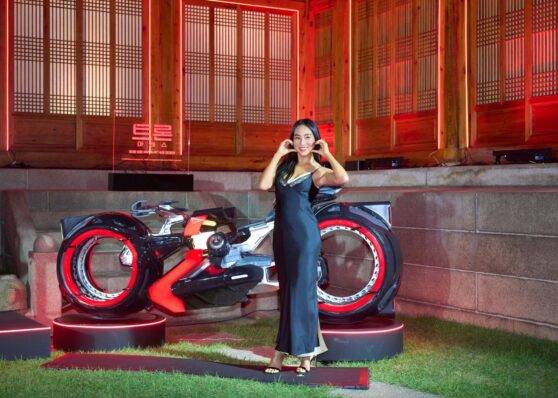 Greta Lee Unveils Tron Ares Global Press Cyberpunk Chic