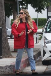 Hilary Duff Embodies LA Casual With A Bold Red Canvas Jacket