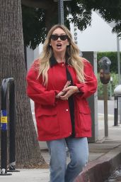 Hilary Duff Embodies LA Casual With A Bold Red Canvas Jacket