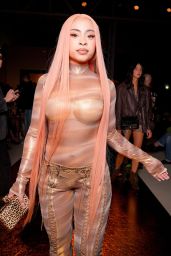 Ice Spice Unveils Gilded Sheer Catsuit at Roberto Cavalli Show