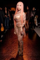 Ice Spice Unveils Gilded Sheer Catsuit at Roberto Cavalli Show