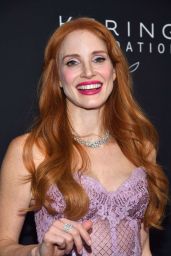 Jessica Chastain Attends Kering Gala in Romantic Pink