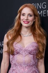 Jessica Chastain Attends Kering Gala in Romantic Pink