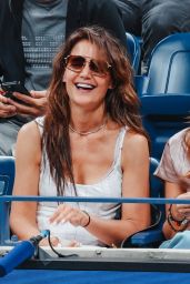 Katie Holmes Champions US Open Leather And Silk Contrast