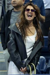 Katie Holmes Champions US Open Leather And Silk Contrast