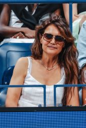 Katie Holmes Champions US Open Leather And Silk Contrast