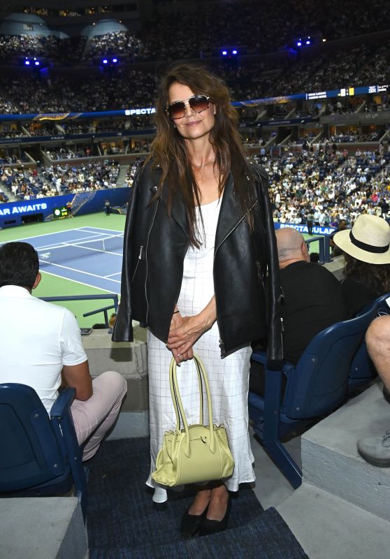 Katie Holmes Champions US Open Leather And Silk Contrast
