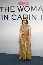 Keira Knightley Unveils The Woman in Cabin 10 Premiere in Embroidered Mustard Grace
