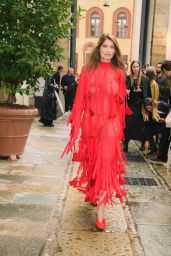 Laetitia Casta Ignites Ferragamo Show In Red Fringed Maxi-Dress Texture