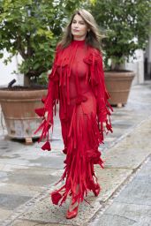 Laetitia Casta Ignites Ferragamo Show In Red Fringed Maxi-Dress Texture