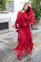 Laetitia Casta Ignites Ferragamo Show In Red Fringed Maxi-Dress Texture
