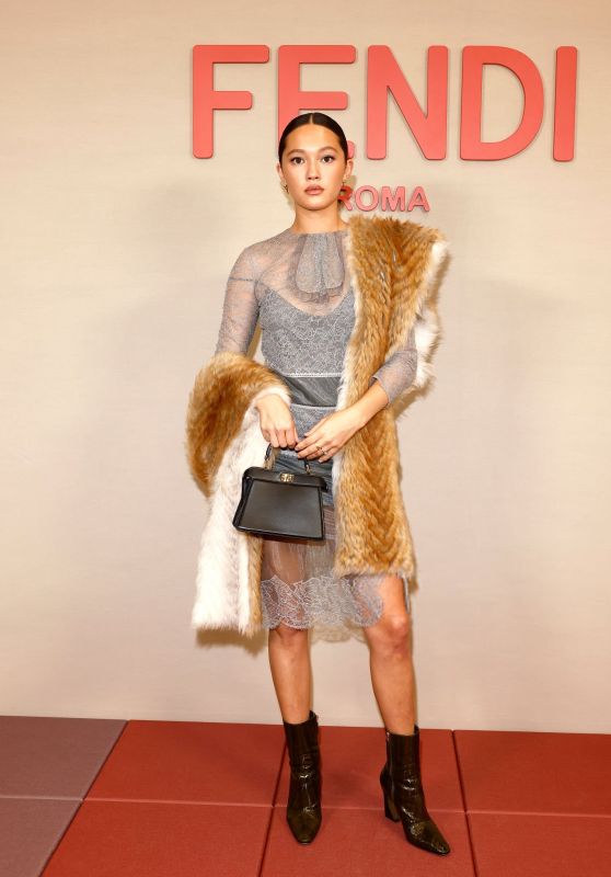 Lily Chee Commands Fendi Show With Sheer Lace and Regal Fur Stole