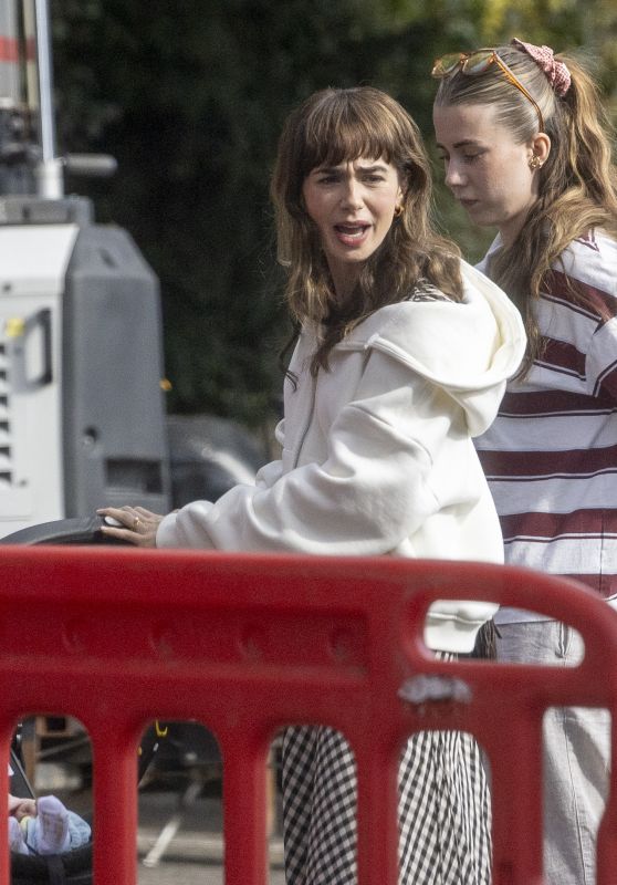 Lily Collins Embodies On-Set Ease in Checkered Streetwear