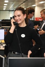 Lily James Attends BGC Charity Day in Pinstripe Ease – London, Sept 11, 2025
