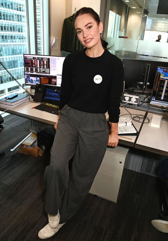 Lily James Attends BGC Charity Day in Pinstripe Ease – London, Sept 11, 2025