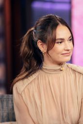 Lily James Elevates Wide-Leg Trousers for TV Appearance 2025