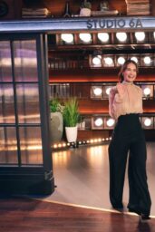 Lily James Elevates Wide-Leg Trousers for TV Appearance 2025