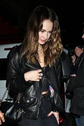 Lily James Unveils Nineties Noir For Chiltern Firehouse In Leather And Wide-Leg Denim