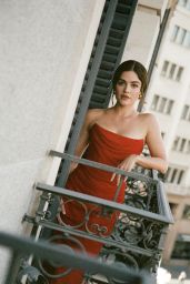 Lucy Hale Embodies September Elegance in Draped Scarlet Ease