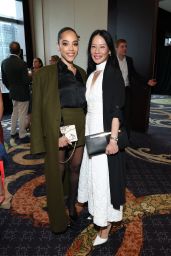 Lucy Liu Revives Tea Party Glamour In Textured White Halter Midi