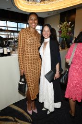 Lucy Liu Revives Tea Party Glamour In Textured White Halter Midi