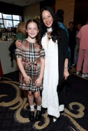 Lucy Liu Revives Tea Party Glamour In Textured White Halter Midi