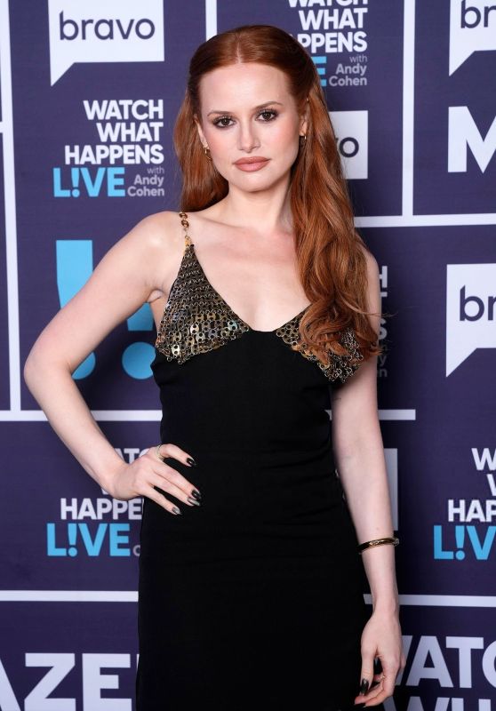 Madelaine Petsch Unveils Watch What Happens Live Gilded Mini Dress