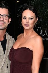 Rhian Sugden Unveils Classic Glamour In Deep Burgundy Draped Gown