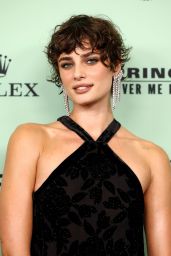 Taylor Hill Ignites Springsteen Premiere With Fringed Velvet Midnight Mini Dress